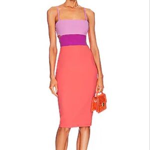 Size S Small Susana Monaco Colorblock Cutouts Midi Bodycon Dress Cosmo Sherbet